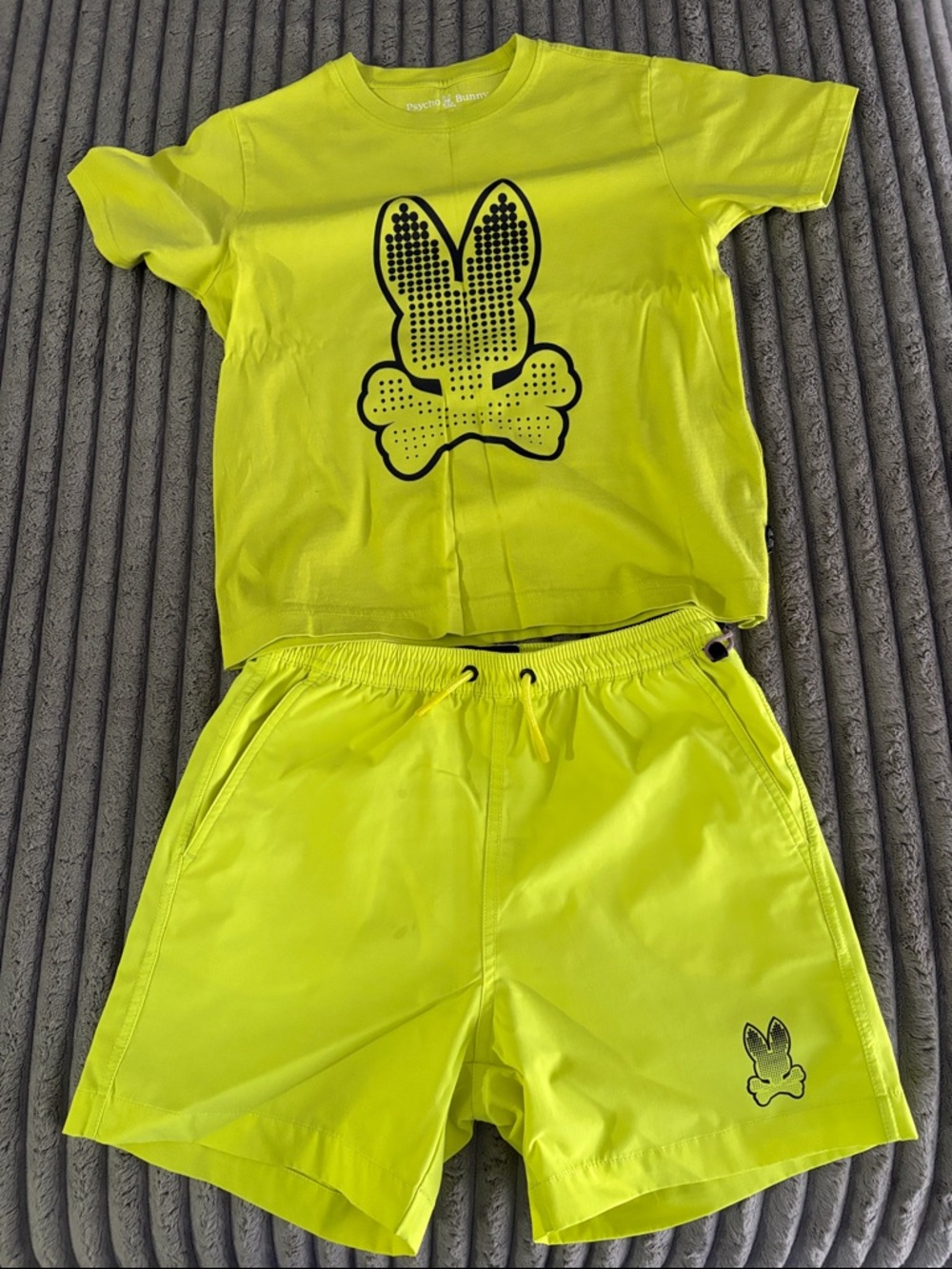 Neon Yellow Bunny Graphic Tee & Shorts Set